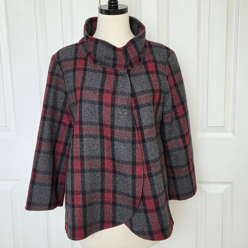 MAVI WOOL PLAID SNAPS HIGH COLLAR PEA COAT MEDIUM